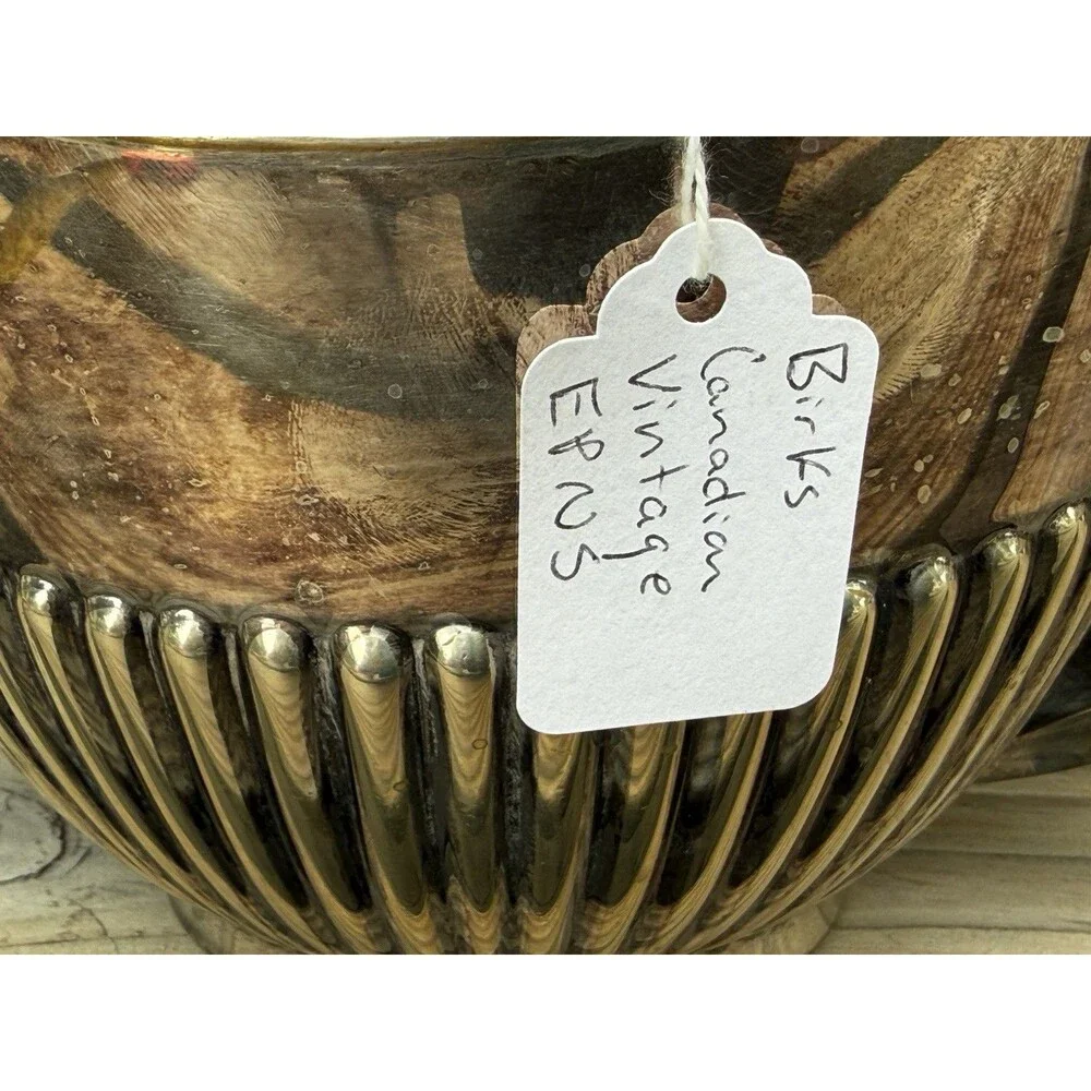 Vintage Birks EPNS Silverplate Art Deco Fluted Teapot Black Handle Canada Tea Po